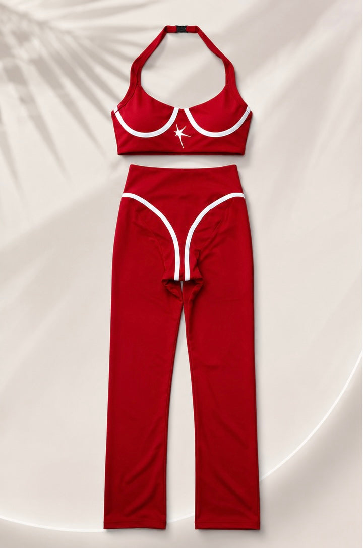Women white line red set