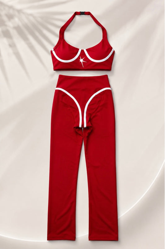 Women white line red set